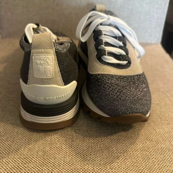 Brunello Cucinelli Charcoal and Beige Women's Sneakers - Picture 2 of 5